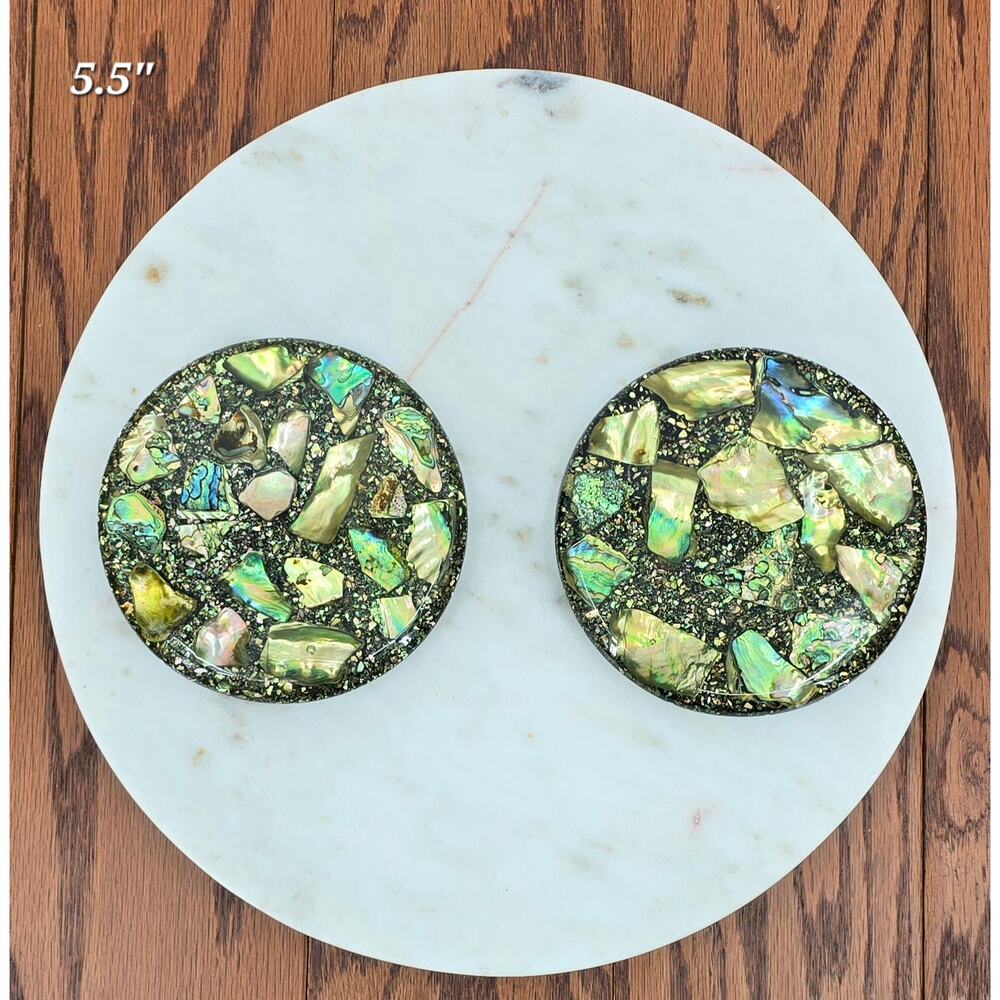 Vintage Hollywood Regency Lucite Abalone Trivets Mermaidcore Eclectic Maximalist